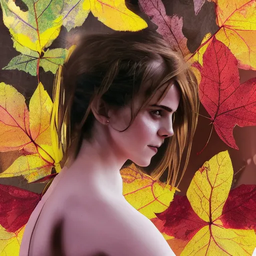 Prompt: emma watson mason plank flower vanish cloud shoulder mountain evening leaf overplayed portrait cliche basement, collage artwork