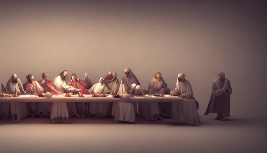 Image similar to 3 d model of the last supper, octane render, rendered lighting