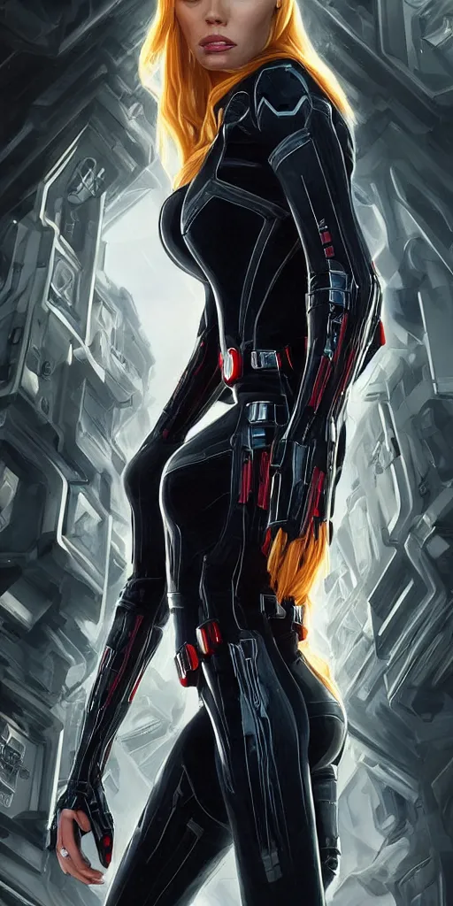 Image similar to portrait of Jenna Jameson as Black Widow in the Avengers movie, looking at camera, intricate, dystopian, sci-fi, extremely detailed, octane render, digital painting, concept art, smooth, sharp focus, illustration, incredible art by artgerm and greg rutkowski and alphonse mucha and simon stalenhag