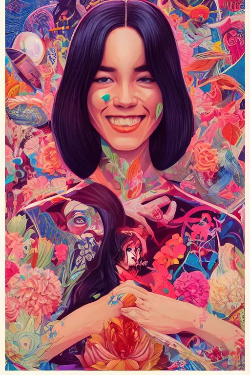 Image similar to a beautiful girl smiling, Tristan Eaton, victo ngai, artgerm, RHADS, ross draws