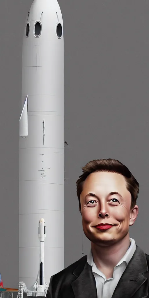 Image similar to the child of elon musk and a Rocket, hyperrealistic, high Detail, best Shadow quality