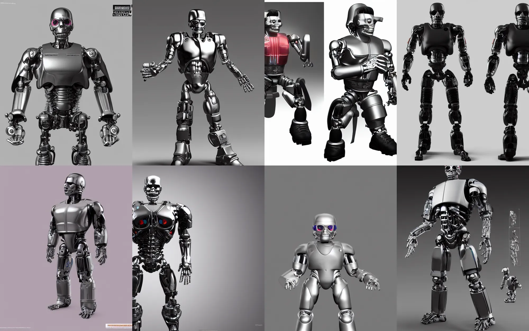 Prompt: full body 3d render of terminator as a joy toy, studio lighting, white background, blender, trending on artstation, 8k, highly detailed