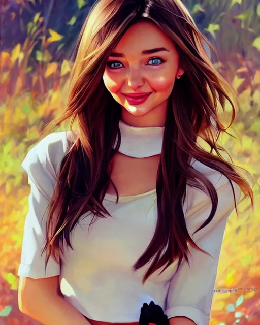 Image similar to portrait of Miranda Kerr as Anime girl cute-fine-face, full body! pretty face, realistic shaded Perfect face, fine details. Anime. realistic shaded lighting by Ilya Kuvshinov Giuseppe Dangelico Pino and Michael Garmash and Rob Rey