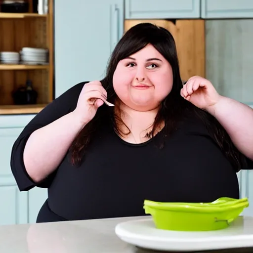 Image similar to a very obese woman doing the dishes, text your mom