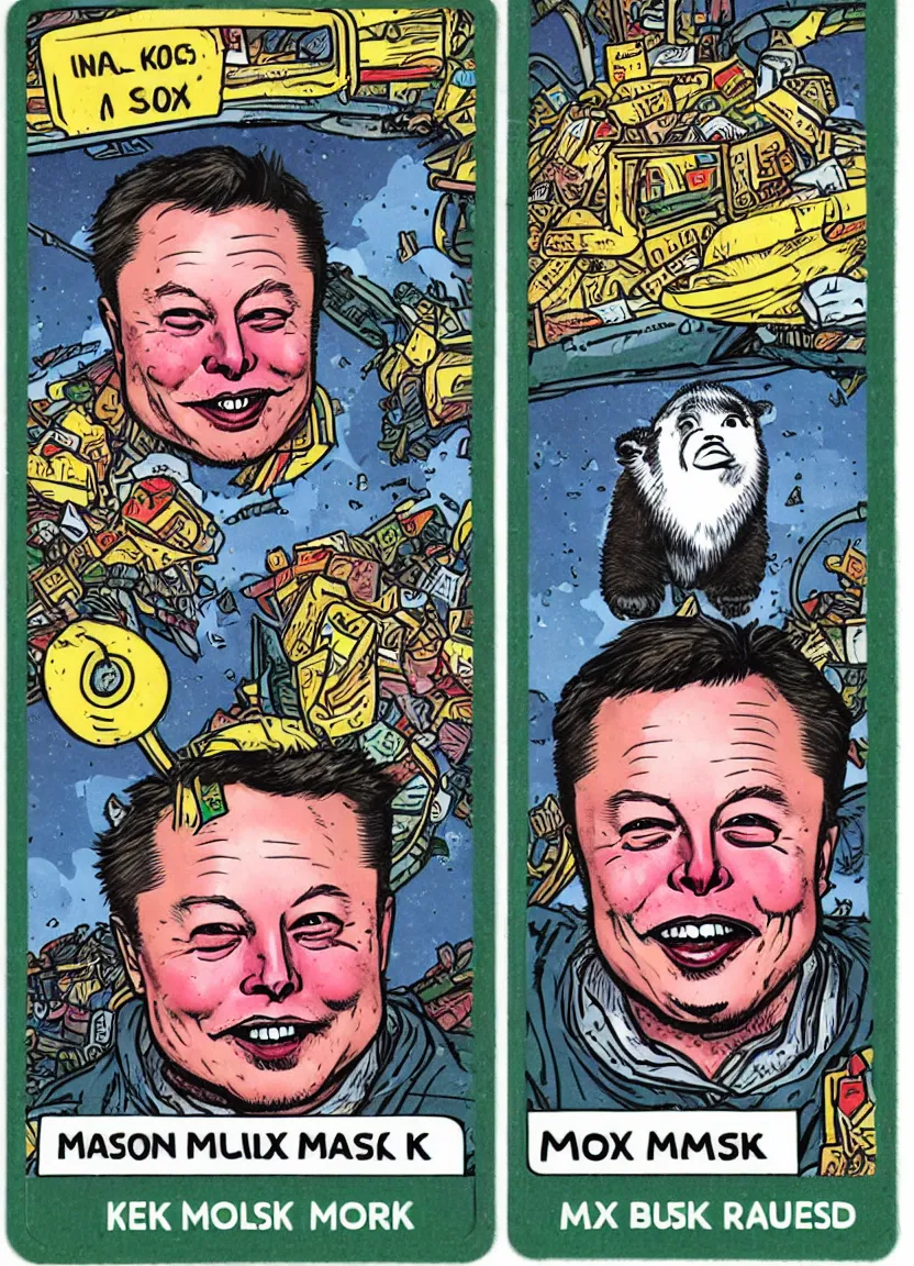 Prompt: elon musk ox garbage pail kid trading card