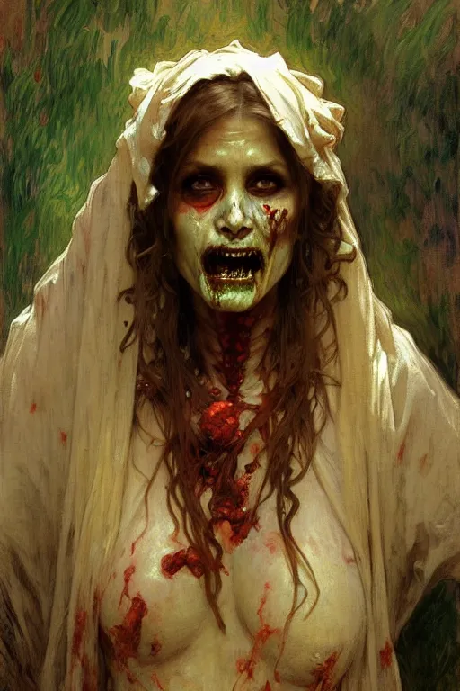 Image similar to zombie mummy, painting by daniel gerhartz, alphonse mucha, bouguereau, monet, detailed art, artstation