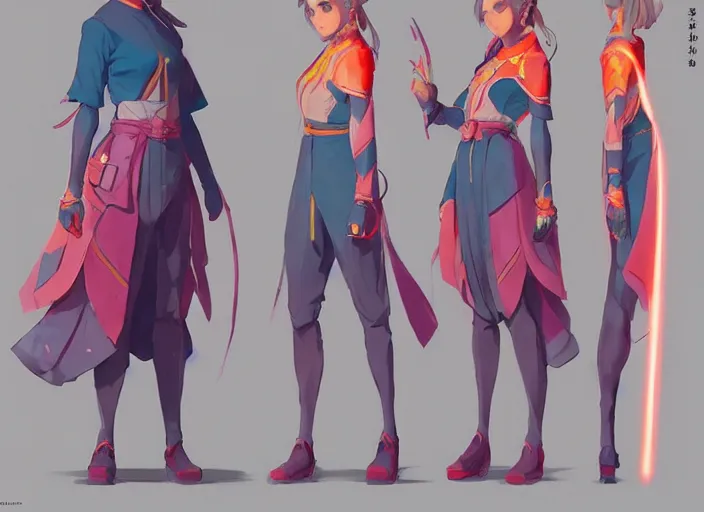 Image similar to character sheet for a beautiful girl, for genshin impact, bright colors, by greg rutkowski, by studio ghibli, digital art, trending on artstation, hd, 8 k, highly detailed, good lighting, beautiful, masterpiece