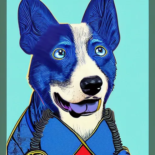 Image similar to Blue Australian Cattle dog as a Marvel Superhero by Ludo Studio