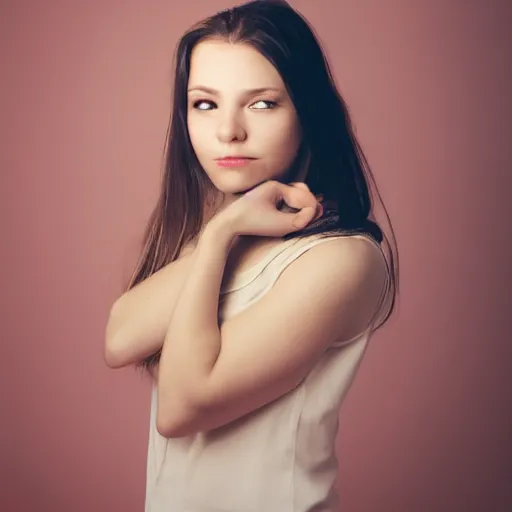 Prompt: a portrait photo of a woman, portrait photography, butterfly lighting