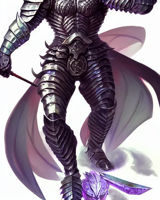 Prompt: Full body character concept art of an anime draconian warrior knight, iridescent scales, cool face, muscular, by Stanley Artgerm Lau, WLOP, Rossdraws, James Jean, Andrei Riabovitchev, Marc Simonetti, and Sakimichan, tranding on artstation