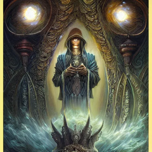 Prompt: The gate master tarot card by Tomasz Alen Kopera and greg rutkowski, masterpiece,