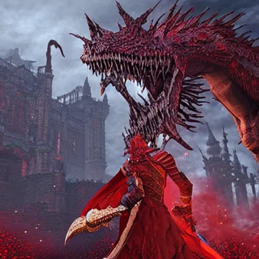 Image similar to “ a still of king dodongo as a bloodborne boss ”