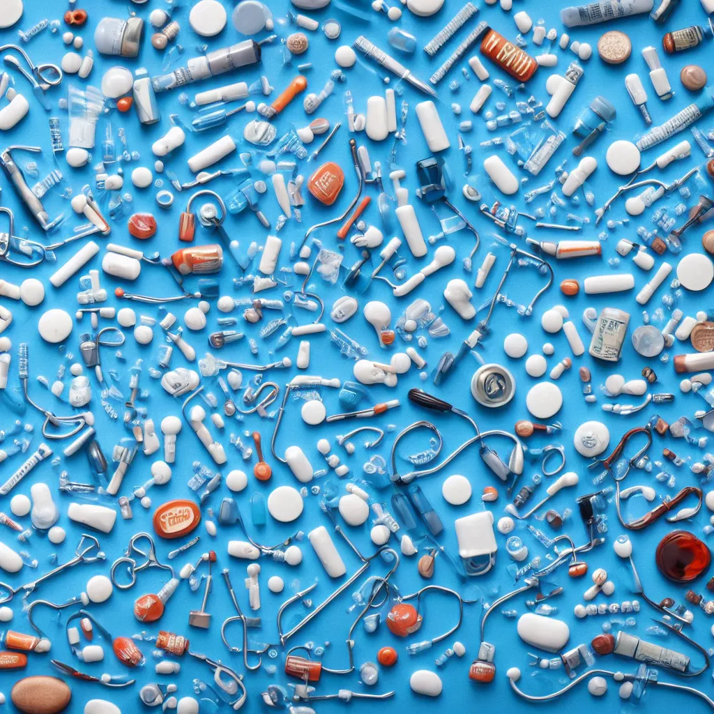 Prompt: close - up view of medicine on light blue background, 8 k, high detail, photorealistic, proper shading