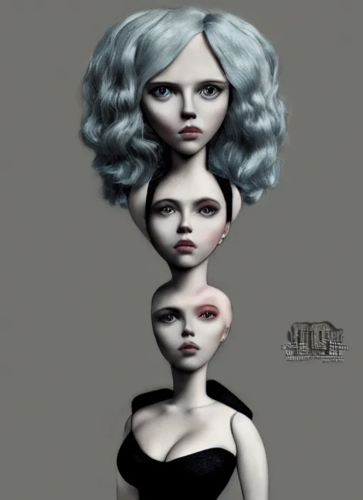 Image similar to scarlett johansson as a mark ryden doll, detailed digital art, trending on Artstation