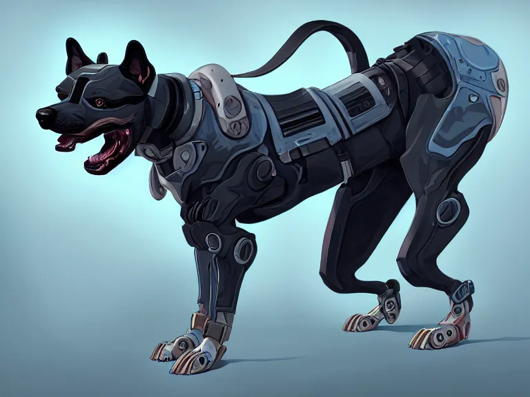 Image similar to cyborg dog, art by adrien roose, furaffinity, extremely detailed, digital painting, concept art, smooth, sharp focus, illustration, trending