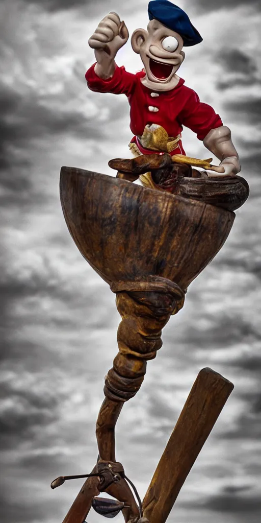 Image similar to popeye the sailor getting oscar, high detail, direct light, sharp, photography,