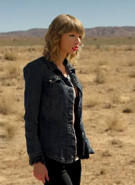 Image similar to TV still of taylor swift in breaking bad. Speaking to Walter White