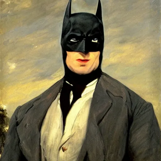 Prompt: portrait of Batman, painted by John Constable, oil on canvas