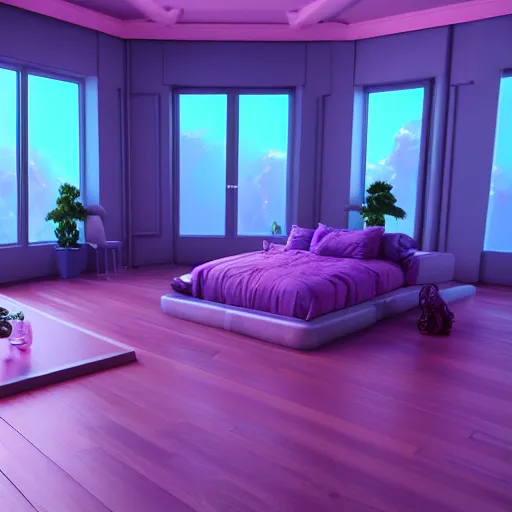 Image similar to vaporwave 9 0 s surreal room, highly detailed, 3 d render, vray, octane, realistic lighting, photorealistic