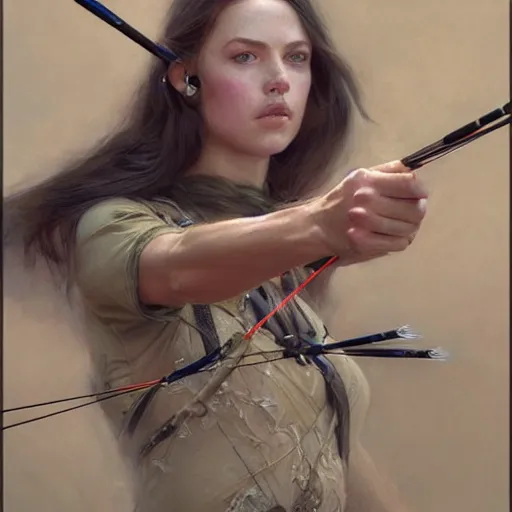 Prompt: beautiful archery girl, bow hunting women, archerty with bow and arrows, uart by donato giancola and greg rutkowski, realistic face, digital art, trending on artstation