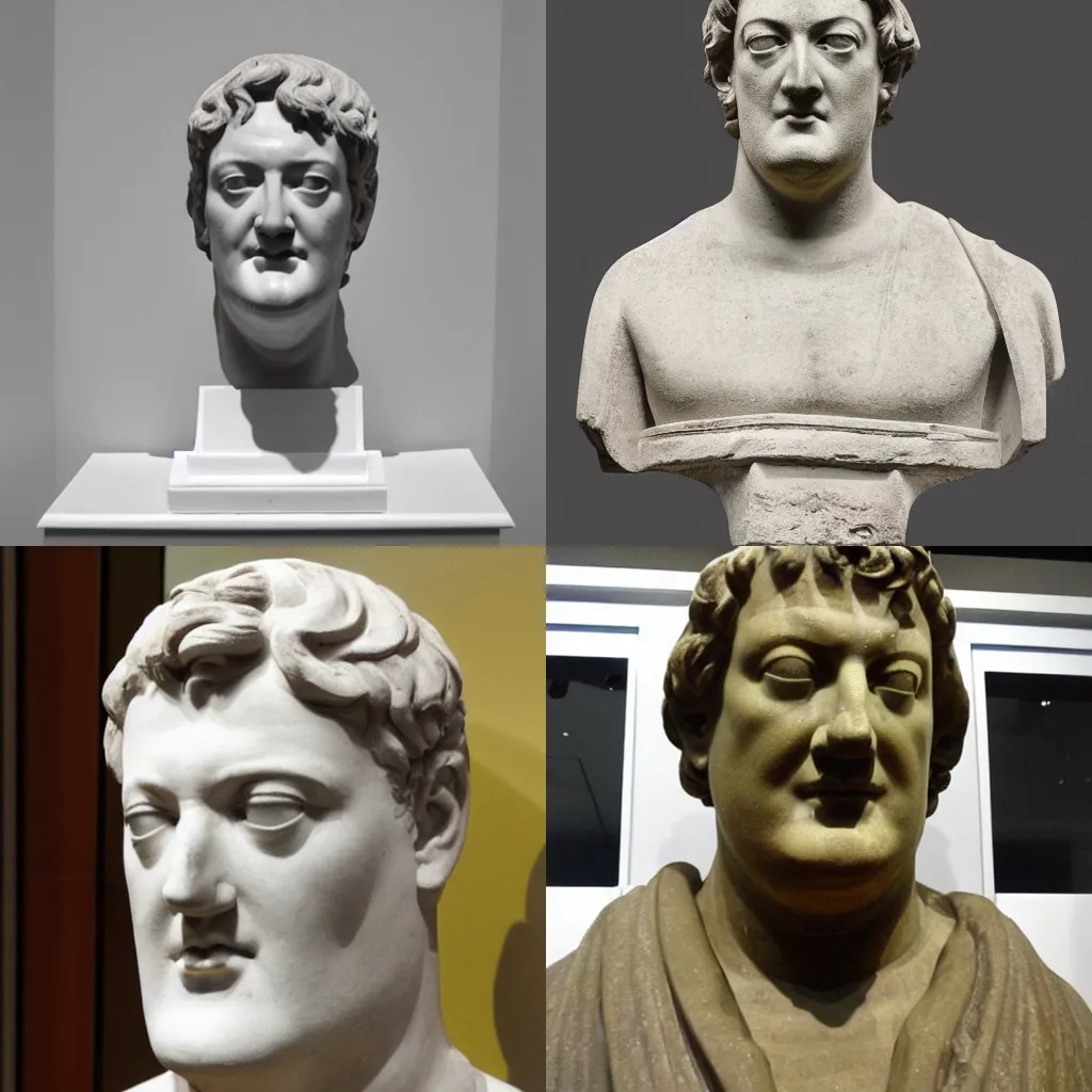 Prompt: Ancient Greek bust of Stephen Fry, British Museum