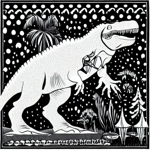 Prompt: a t - rex on a white background by louis wain, black and white, vector art