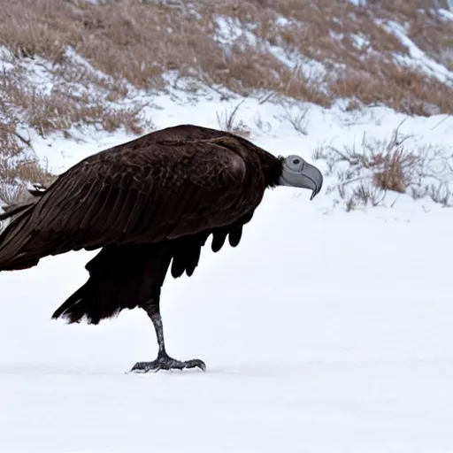 Prompt: a vulture in the snow