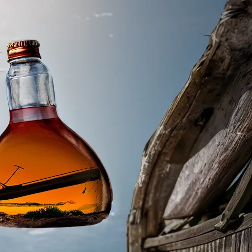 Prompt: old sailing ship in a glass bottle