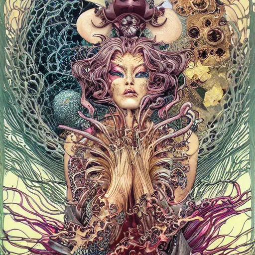 Image similar to portrait of crazy mermaid, symmetrical, by yoichi hatakenaka, masamune shirow, josan gonzales and dan mumford, ayami kojima, takato yamamoto, barclay shaw, karol bak, yukito kishiro