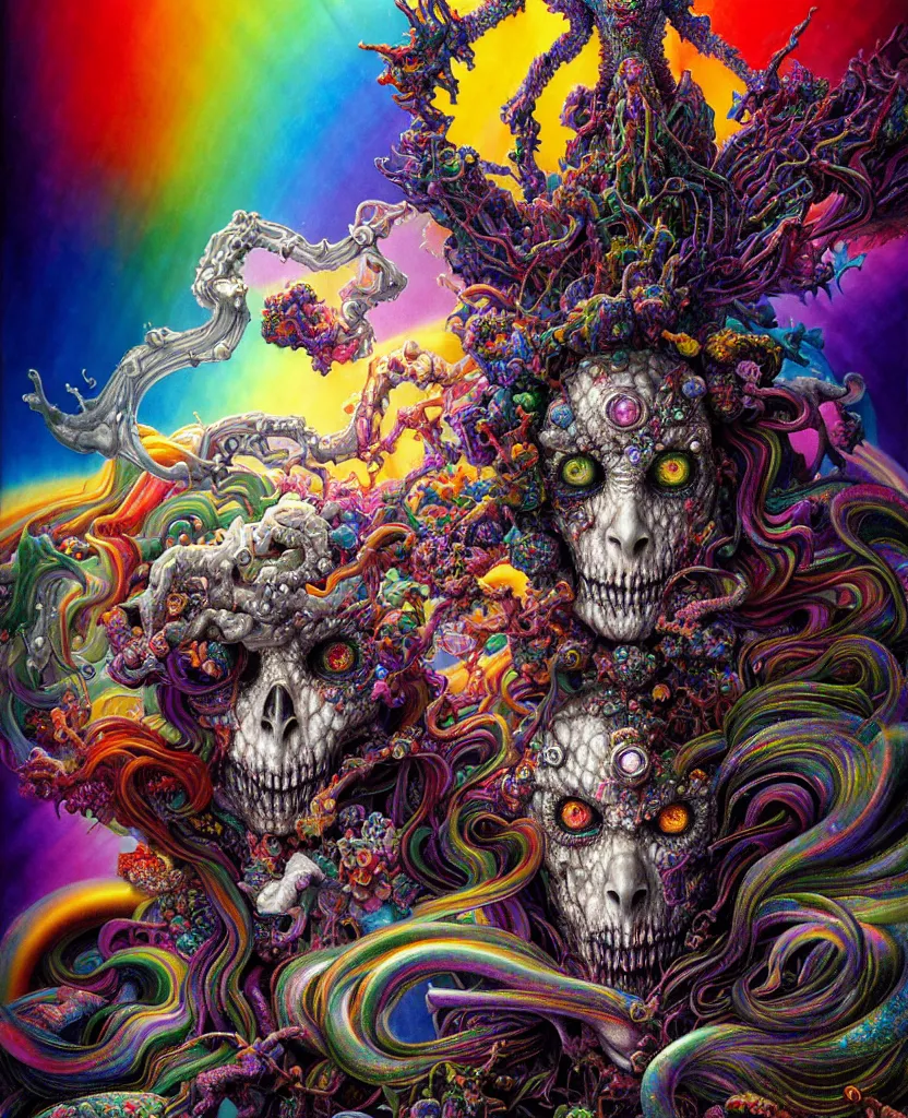 Prompt: realistic detailed image of ultra wrathful rainbow diamond nightmare scientist mega god of chaos, depth perception, depth of field, action horror by lisa frank, ayami, karol bak, neo - gothic, gothic, rich deep colors, part by adrian ghenie and gerhard richter. art by yoshitaka amano. masterpiece