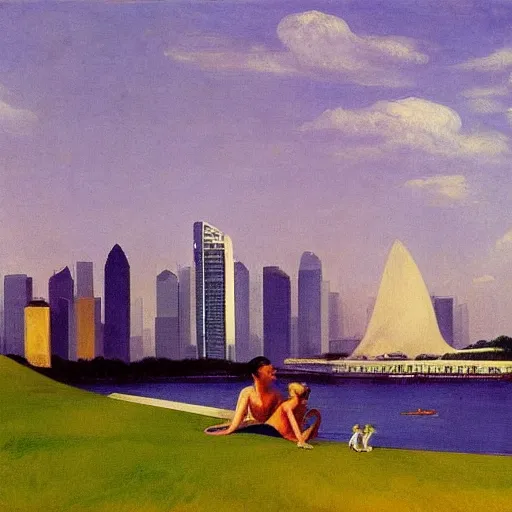 Image similar to the singapore skyline, by edward hopper