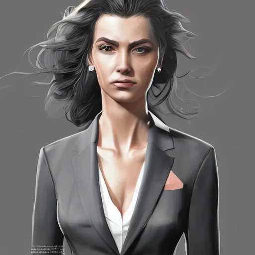 Image similar to a woman wearing a business suit, highly detailed, digital painting, artstation, concept art, smooth, sharp focus, illustration