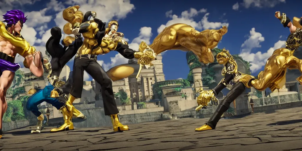 Image similar to jojo's bizarre adventure : golden wind, unreal engine 5, render, ray tracing