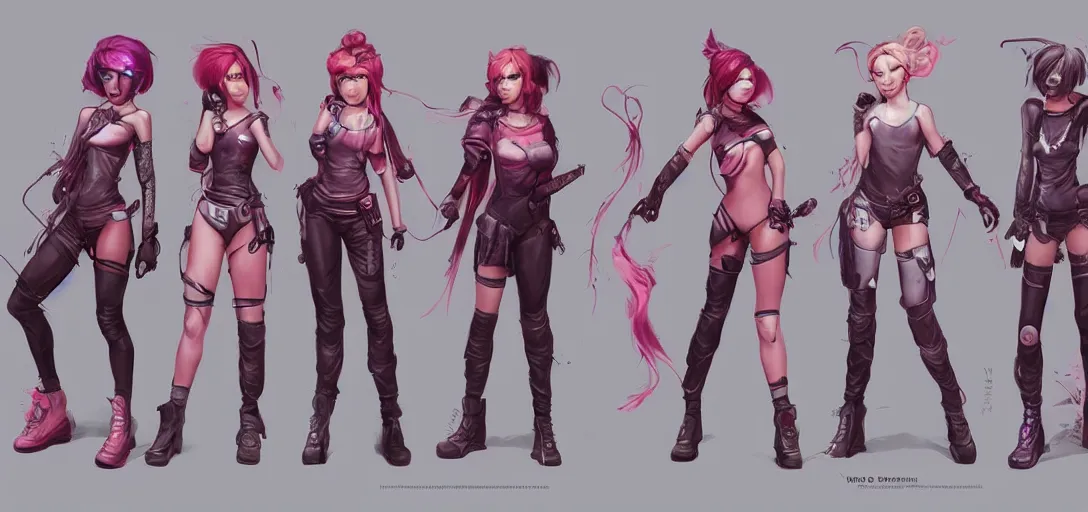 Image similar to character sheet concept art of female video game characters, renaissance, futurepunk, bright, parkour, rebel, by marc brunet and artgerm