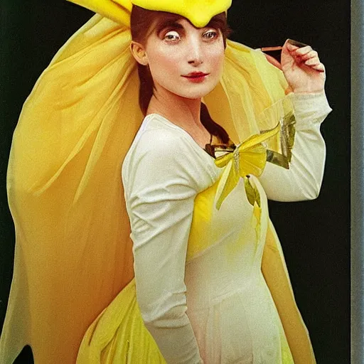 Image similar to elegant woman dressed up as pikachu, art photo by Annie Liebovitz and Alphonse Mucha