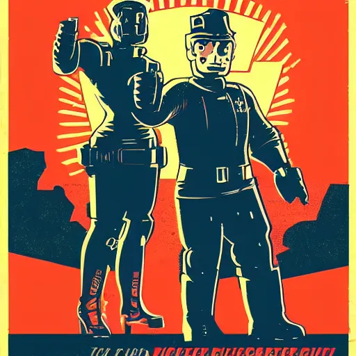 Image similar to Illustrated by Shepard Fairey and H.R. Geiger | fallout 4 vault boy thumbs up, Soviet Propaganda poster