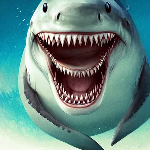 Prompt: illustration, happy shark with beautiful smile, greg rutkowski