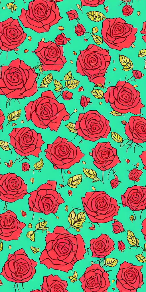 Image similar to seamless pattern of beautiful roses with leaves and throns, colourful, symmetrical, repeating 35mm photography