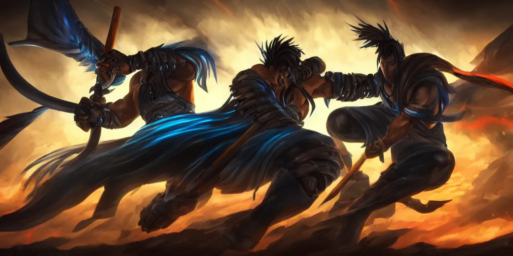 Image similar to nightbringer yasuo slashing, ultra details background trending on artstation digital painting splashart drawn by a professional artist