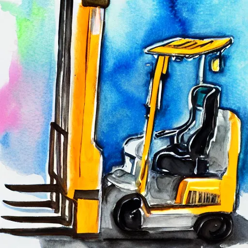 Image similar to a fork on a forklift in a lift, watercolor