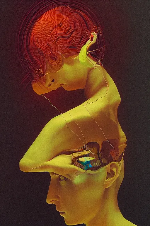 Image similar to woman wearing oculus and digital glitch head edward hopper and james gilleard, zdzislaw beksisnski, higly detailed