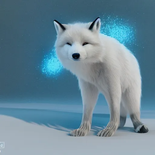 Image similar to A mythical polar fox made of ice crystalst:: hyper realistic, octane render, cinematic, dramatic lighting shadows, detailed illustration, 8k, intricate details