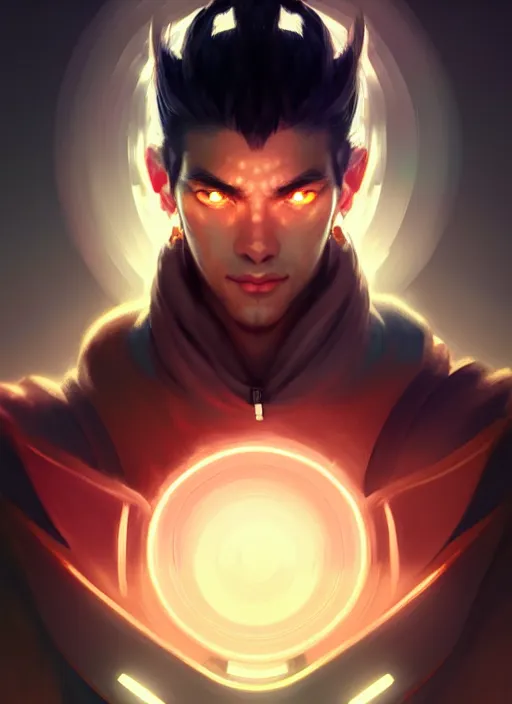 Image similar to symmetry!! portrait of yasuo, league of legends, tech wear, glowing lights!! intricate, elegant, highly detailed, digital painting, artstation, concept art, smooth, sharp focus, illustration, art by artgerm and greg rutkowski and alphonse mucha