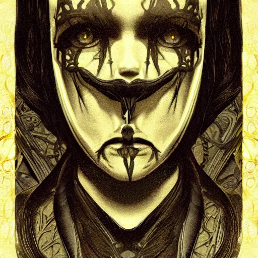 Image similar to symmetrical semi - realistic modern artnouveau mysterious creepy maniac portrait from layers of fear highly detailed sharp focus