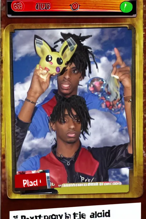 Image similar to playboi carti, pokemon card of playboi carti, highly detailed trading card screenshot