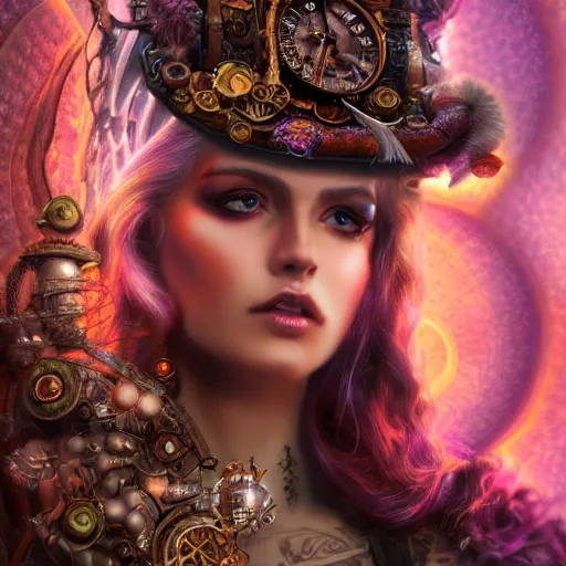 Image similar to Photorealistic steampunk goddess. Hyperdetailed photorealism, 108 megapixels, amazing depth, glowing rich colors, powerful imagery, psychedelic Overtones, 3D finalrender, 3d shading, cinematic lighting, artstation concept art