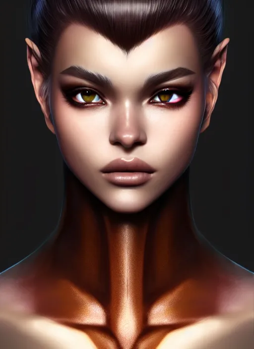 Prompt: portrait of dragoon model, sharp focus, octane render, ( ( brown skin ) ), ffxi, rpg, detailed, beautiful, unreal engine, symmetrical!!, maybelline, sephora, loreal, artstation, art by artgerm, rossdraws, art by karol bak, makeup, cinematic, concept art, filmic, vsco