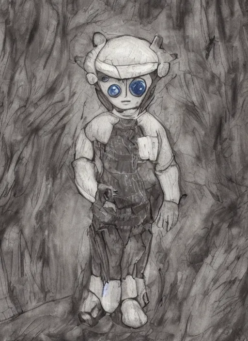 Image similar to beautiful little boy wearing an cyborg bear suit, artwork in kentaro miura and made in abyss and rosdraws, smooth, beautiful lightness, anatomically correct, trending on pixiv, forest