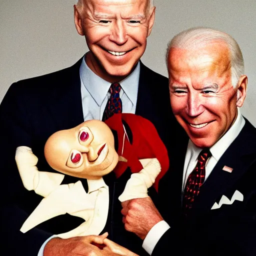 Prompt: UHD candid color photo of (Nazi Klaus Schwab) holding a (ventriloquist dummy of Joe Biden), accurate faces, UHD, photorealistic, correct face, photo by Annie Leibowitz