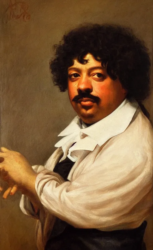 Image similar to Portrait of Alexandre Dumas, oil on canvas, highly detailed, by Delacroix, 8k